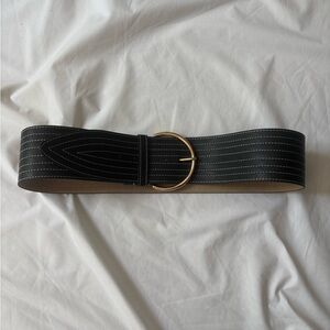 Thick black vegan Leather Belt with Gold Buckle